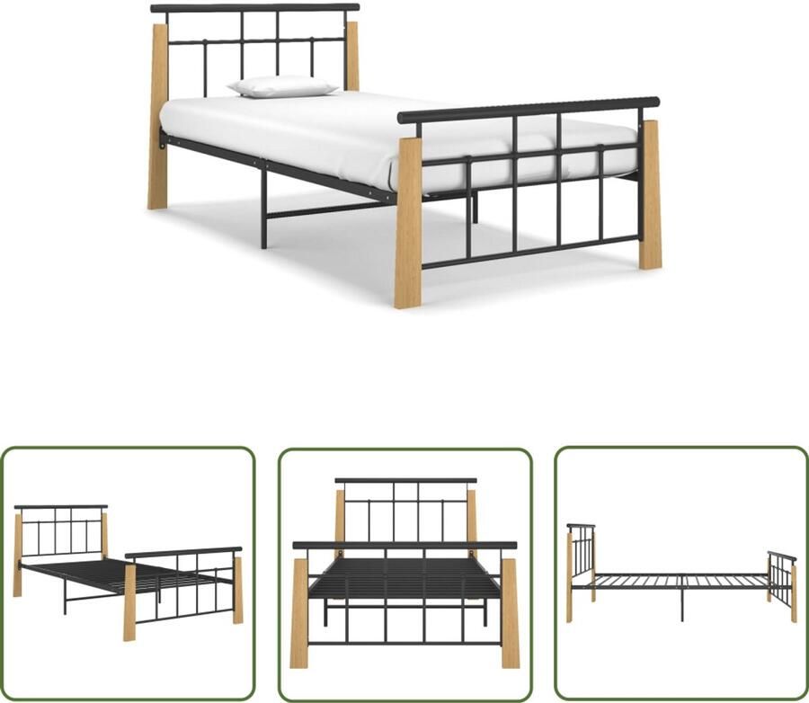 VidaXL Bedframe Metaal & Eiken 90x200 cm Zwart Metalen Bed Frame Bed Frame Zwart Enkelpersoons Bed Tweepersoons Bed Boxspring Frame