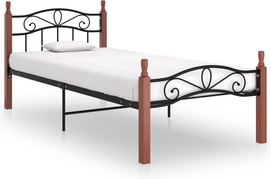 VidaXL Bedframe Metaal & Eiken 90x200 cm Zwart Metalen Bed Frame Houten Bed Frame Eikenhouten Bed Tweepersoons Bed Zwarte Bed Slaapcomfort Slaapkamersdecoratie Luxe Bed Frame Modern Bed Frame - Foto 2