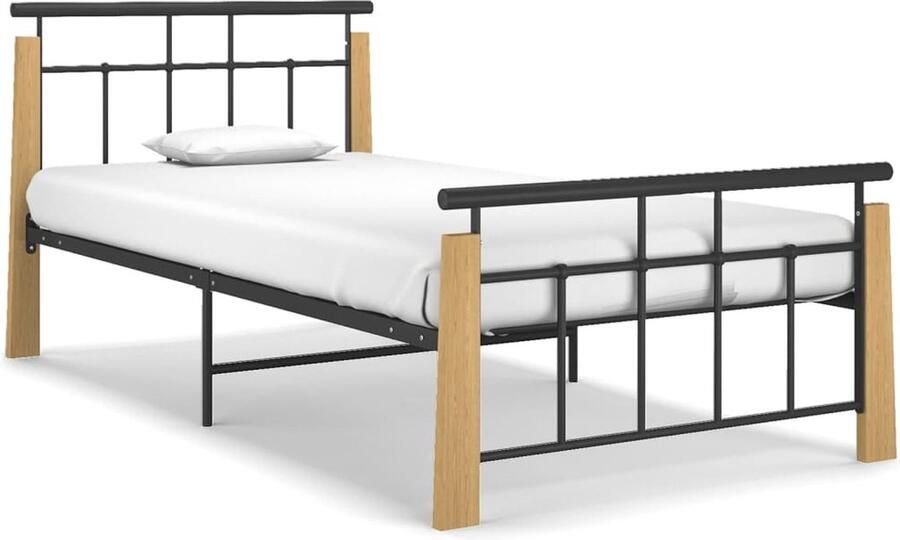 VidaXL Bedframe Metaal & Eiken 90x200 cm Zwart Metalen Bed Frame Bed Frame Zwart Enkelpersoons Bed Tweepersoons Bed Boxspring Frame - Foto 2