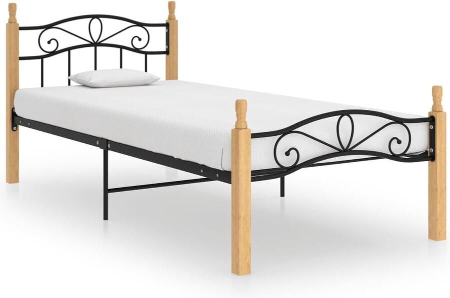 VidaXL Bedframe Metaal & Eikenhout 100x200 cm Metalen Bed Frame Tweepersoons Bed Zwarte Bedbank Houten Bed Frame Designer Bed Luxe Bed Slaapcomfort Bed Met Hoofdbord Modern Bed Minimalistisch Bed Stapelbare Bed - Foto 2