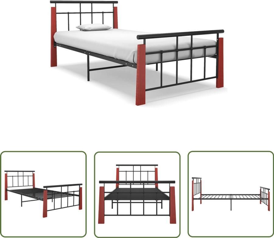VidaXL Bedframe Metaal & Eikenhout 100x200 cm Metalen Bed Frame Tweepersoons Bed Zwarte Bedframe Houten Bed Frame Massief Eikenhouten Bed Boxspring Bed Slaapcomfort Design Bed Moderne Bed