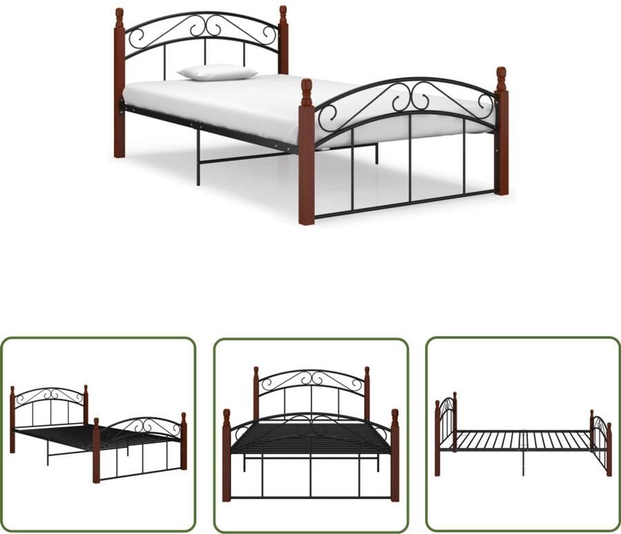 VidaXL Bedframe Metaal en Eikenhout 120x200 cm Metalen Bed Frame Bedframe Houten Bed Modern Bed Zwarte Bed King Size Bed Boxspring Bed Hoofdbord Slaapkamer Meubels