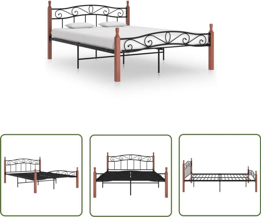 VidaXL Bedframe Metaal & Eikenhout 140x200 cm Metalen Bed Frame Tweepersoons Bed Zwarte Bed Houten Bed Frame Slaapcomfort Luxe Bed Modern Bed Minimalistisch Bed Slaapkamersdecoratie