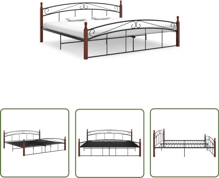 VidaXL Bedframe Metaal en Eikenhout 200x200 cm Metalen Bed Frame Tweepersoons Bed Houten Bed Frame Zwarte Bed Frame Bed Met Hoofdbord Boxspring Bed Luxe Bed Frame Slaapcomfort Bedroom Furniture Master Bedroom