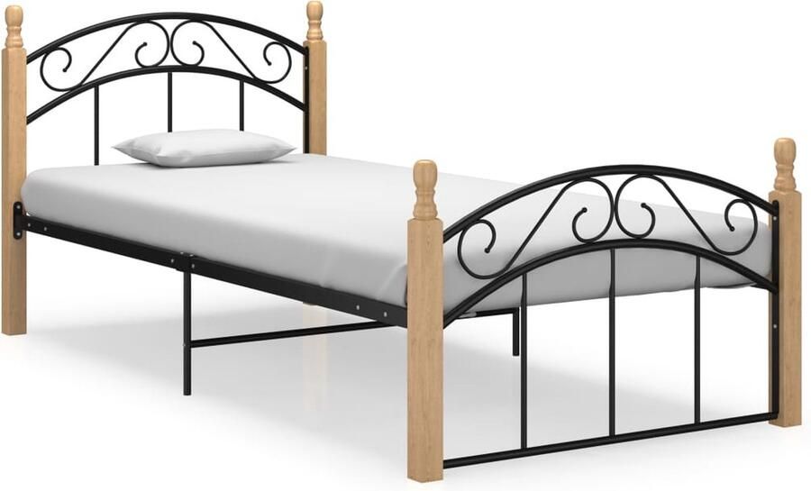 VidaXL Bedframe Metaal en Eikenhout 90x200 cm Metalen Bed Frame Houten Bed Frame Tweepersoons Bed King Size Bed Slaapcomfort Slaapkamersdecoratie Modern Bed Minimalistisch Bed Zwarte Bed - Foto 2
