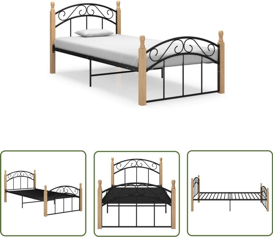 VidaXL Bedframe Metaal en Eikenhout 90x200 cm Metalen Bed Frame Houten Bed Frame Tweepersoons Bed King Size Bed Slaapcomfort