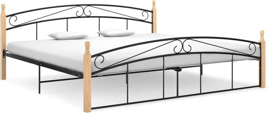 VidaXL Bedframe Metaal & Eikenhout Zwart 200x200 cm Metalen Bed Frame Tweepersoons Bed Houten Bed Frame Zwarte Bed Frame Slaapcomfort Luxe Bed Modern Bed Minimalistisch Bed Bedroom Furniture Slaapkamers - Foto 2