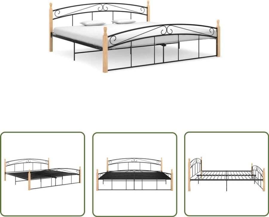 VidaXL Bedframe Metaal & Eikenhout Zwart 200x200 cm Metalen Bed Frame Tweepersoons Bed Houten Bed Frame Zwarte Bed Frame Slaapcomfort Luxe Bed Modern Bed Minimalistisch Bed Bedroom Furniture Slaapkamers