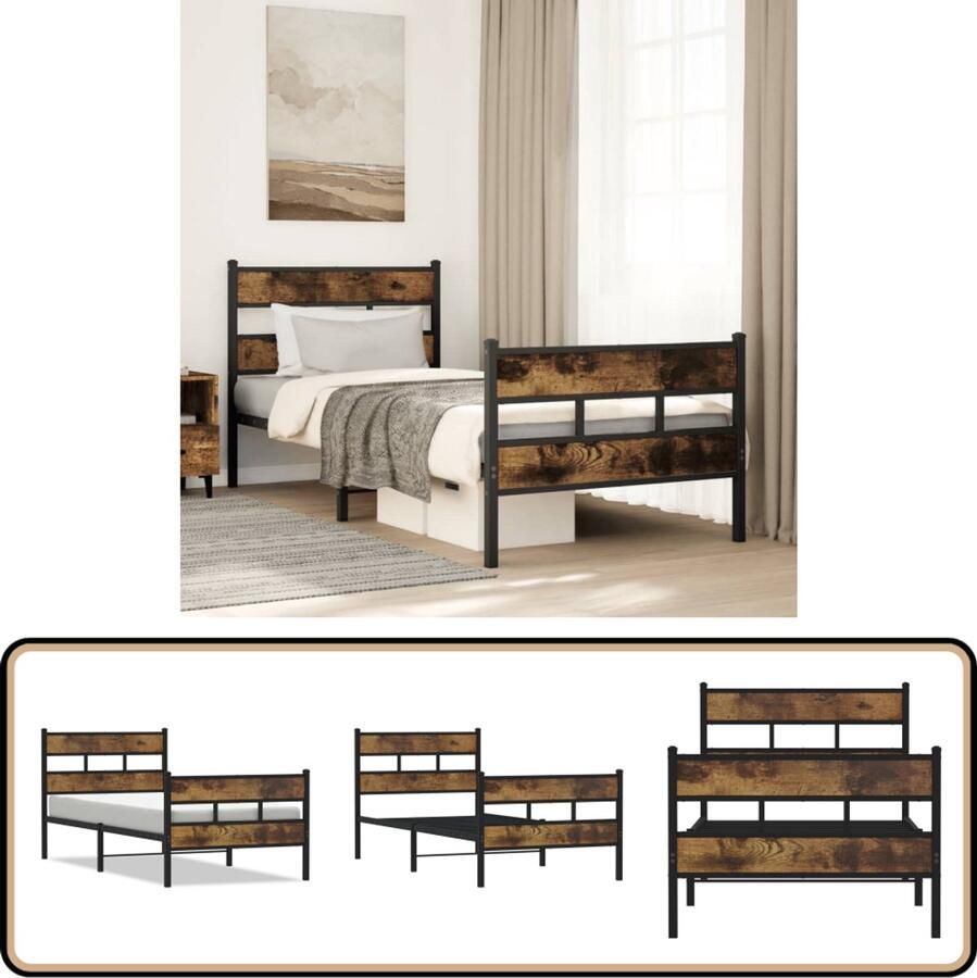 VidaXL Bedframe Metaal en Hout 100x190 cm Slaapcomfort Metalen Bedframe Houten Bedframe Boxspring Bed Stapelbaar Bed