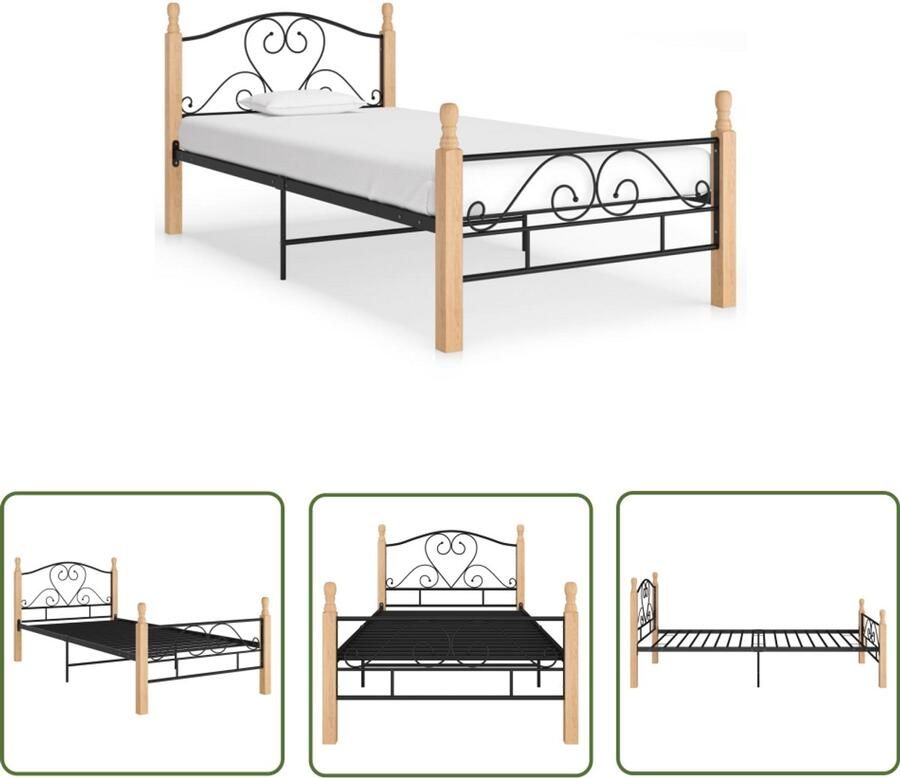 VidaXL Bedframe Metaal & Hout 100x200 cm Zwart Metalen Bed Frame Eenpersoonsbed Tweepersoonsbed Zwarte Bed Houten Bed Frame Slaapcomfort Slaapkamersdecoratie Luxe Bed Modern Bed Minimalistisch Bed Stapelbare Bed