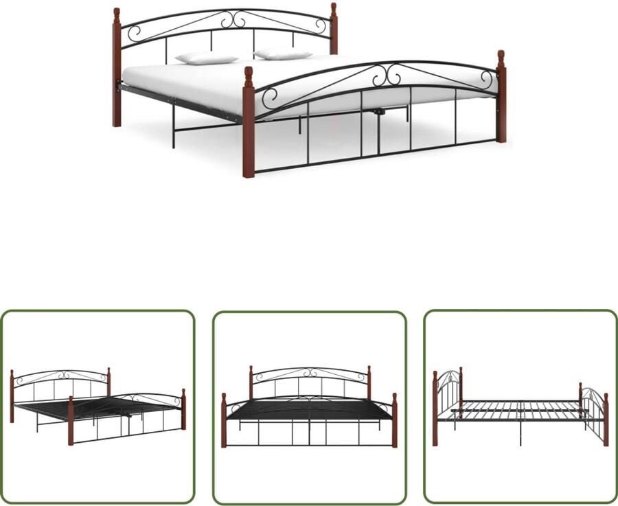 VidaXL Bedframe Metaal & Massief Eiken 180x200 cm Metalen Bed Frame Slaapcomfort Houten Bed Frame Tweepersoons Bed Boxspring Bed King Size Bed Modern Bed Minimalistisch Bed Zwarte Bed Frame Donkere Bed Frame - Foto 2