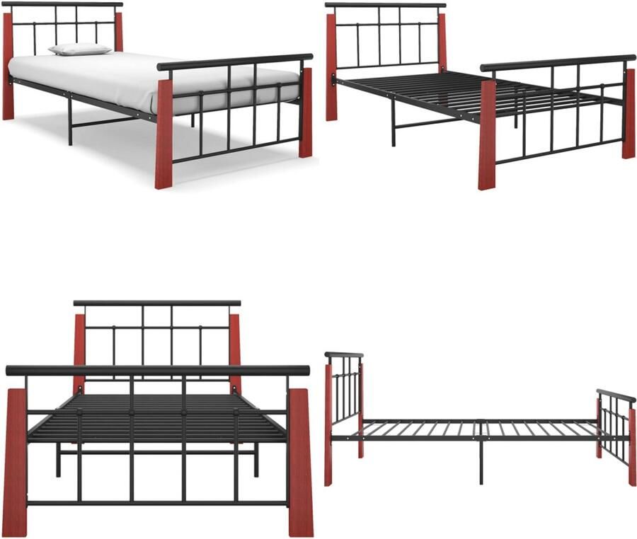 VidaXL Bedframe metaal en massief eikenhout 100x200 cm Bedframe Bed Frame Bed Frames