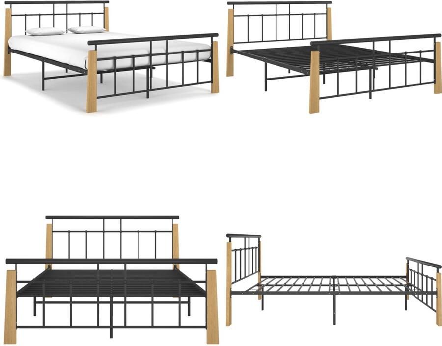 VidaXL Bedframe metaal en massief eikenhout 140x200 cm Bedframe Bed Frame Bed Frames