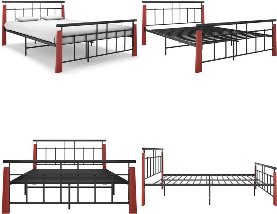 VidaXL Bedframe metaal en massief eikenhout 140x200 cm Bedframe Bed Frame Bed Frames