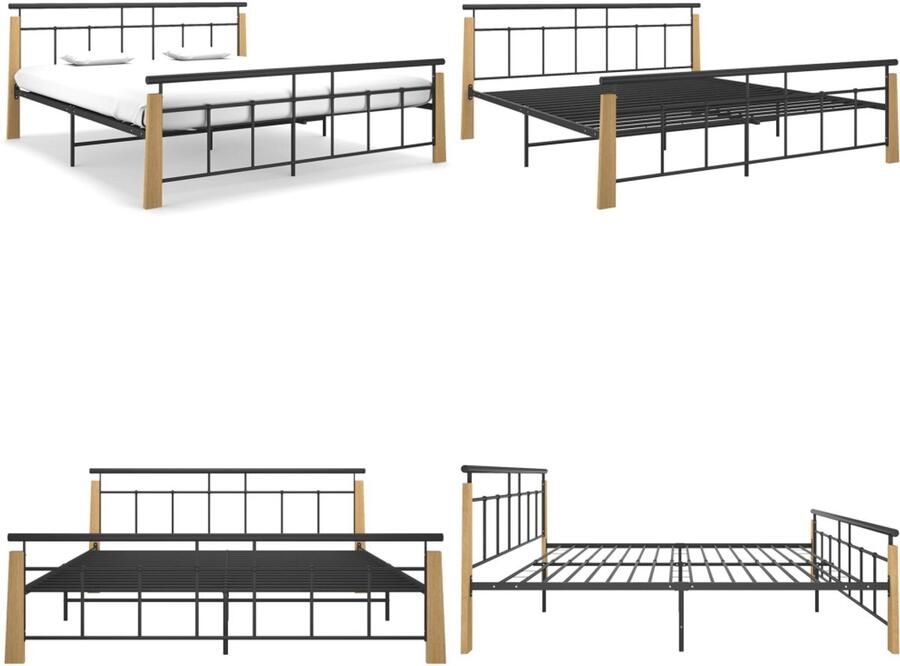 VidaXL Bedframe metaal en massief eikenhout 180x200 cm Bedframe Bed Frame Bed Frames