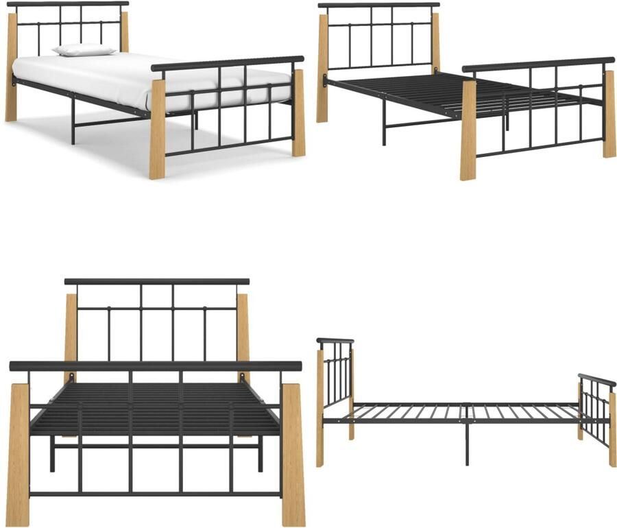 VidaXL Bedframe metaal en massief eikenhout 90x200 cm Bedframe Bed Frame Bed Frames