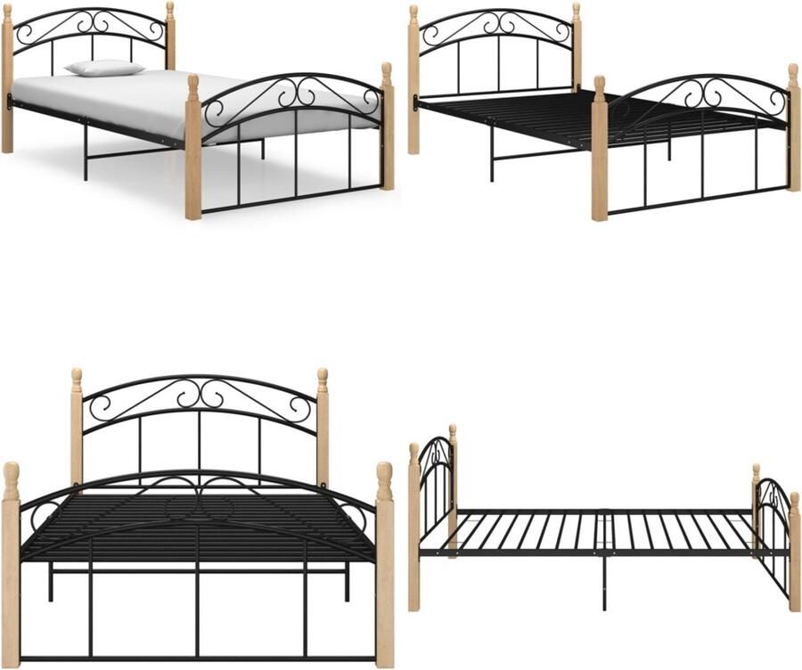 VidaXL Bedframe metaal en massief eikenhout zwart 120x200 cm Bedframe Bedframes Bed Bedden