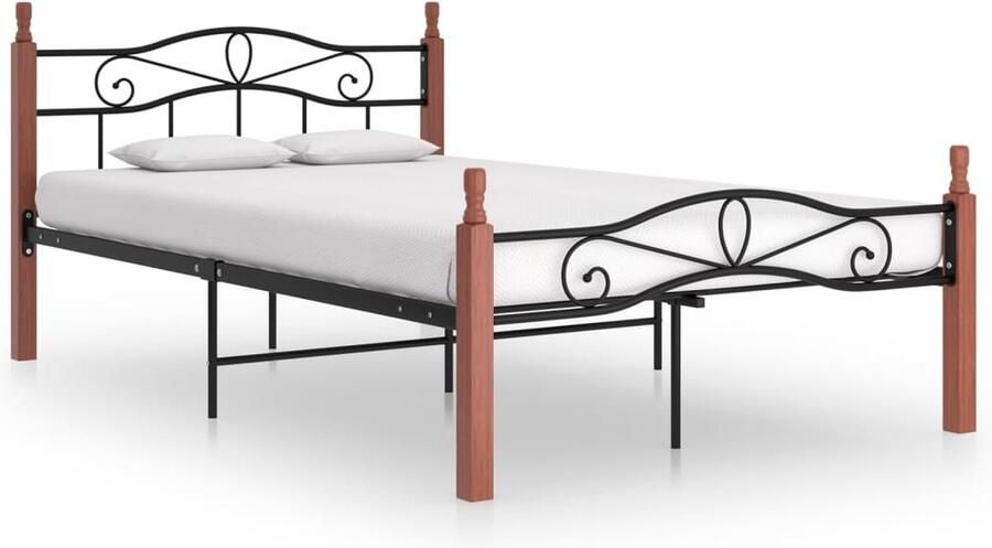VidaXL Bedframe Metaal & Eikenhout 120x200 cm Metalen Bed Frame Houten Bed Frame Boxspring Bed Tweepersoons Bed King Size Bed - Foto 2