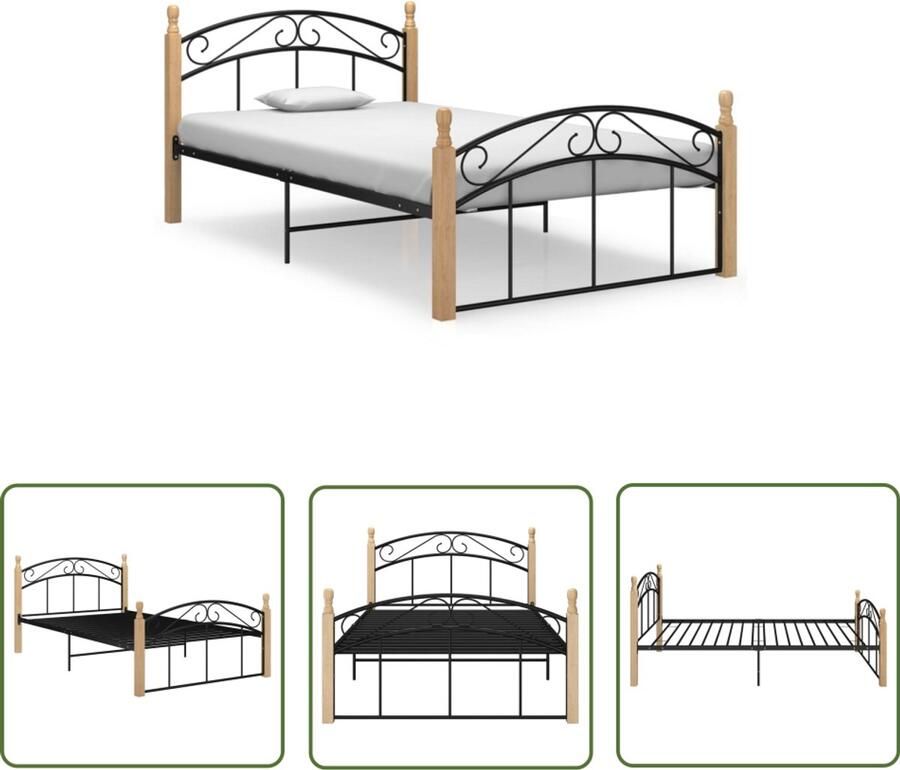 VidaXL Bedframe Metaal & Eikenhout 120x200 cm Metalen Bed Frame Houten Bed Frame Tweepersoons Bed King Size Bed Slaapcomfort