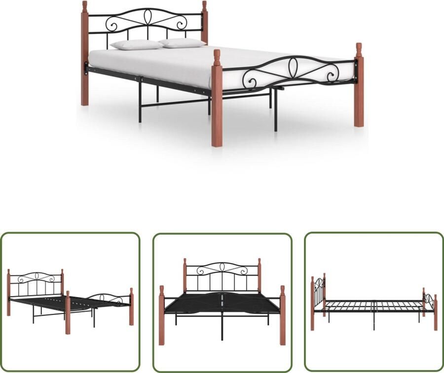 VidaXL Bedframe Metaal & Eikenhout 120x200 cm Metalen Bed Frame Houten Bed Frame Boxspring Bed Tweepersoons Bed King Size Bed