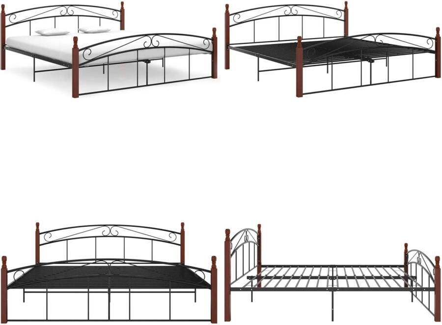 VidaXL Bedframe metaal en massief eikenhout zwart 180x200 cm Bedframe Bedframes Bed Bedden