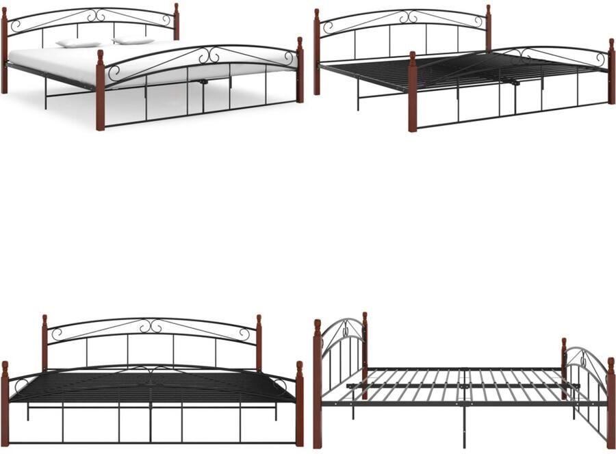 VidaXL Bedframe metaal en massief eikenhout zwart 200x200 cm Bedframe Bedframes Bed Bedden
