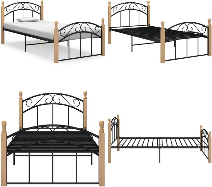 VidaXL Bedframe metaal en massief eikenhout zwart 90x200 cm Bedframe Bedframes Bed Bedden - Foto 2