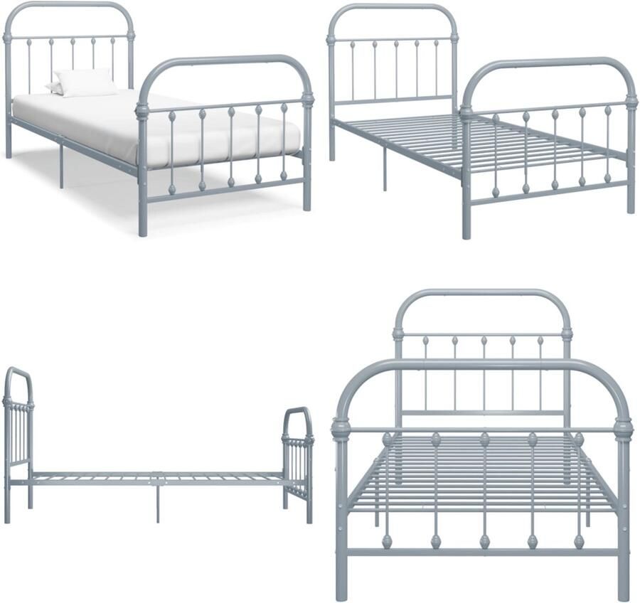 VidaXL Bedframe metaal grijs 100x200 cm Bedframe Bedframes Eenpersoonsbed Eenpersoonsbedden