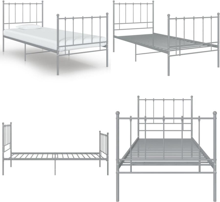 VidaXL Bedframe metaal grijs 100x200 cm Bedframe Bedframes Eenpersoonsbed Eenpersoonsbedden