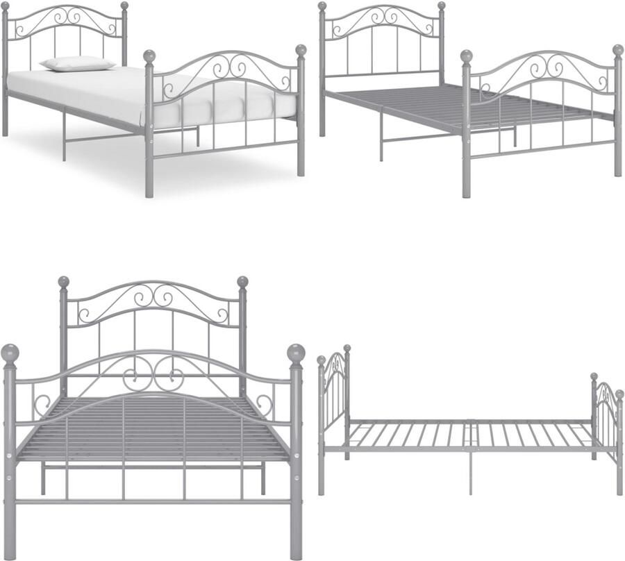 VidaXL Bedframe metaal grijs 100x200 cm Bedframe Bedframes Eenpersoonsbed Eenpersoonsbedden