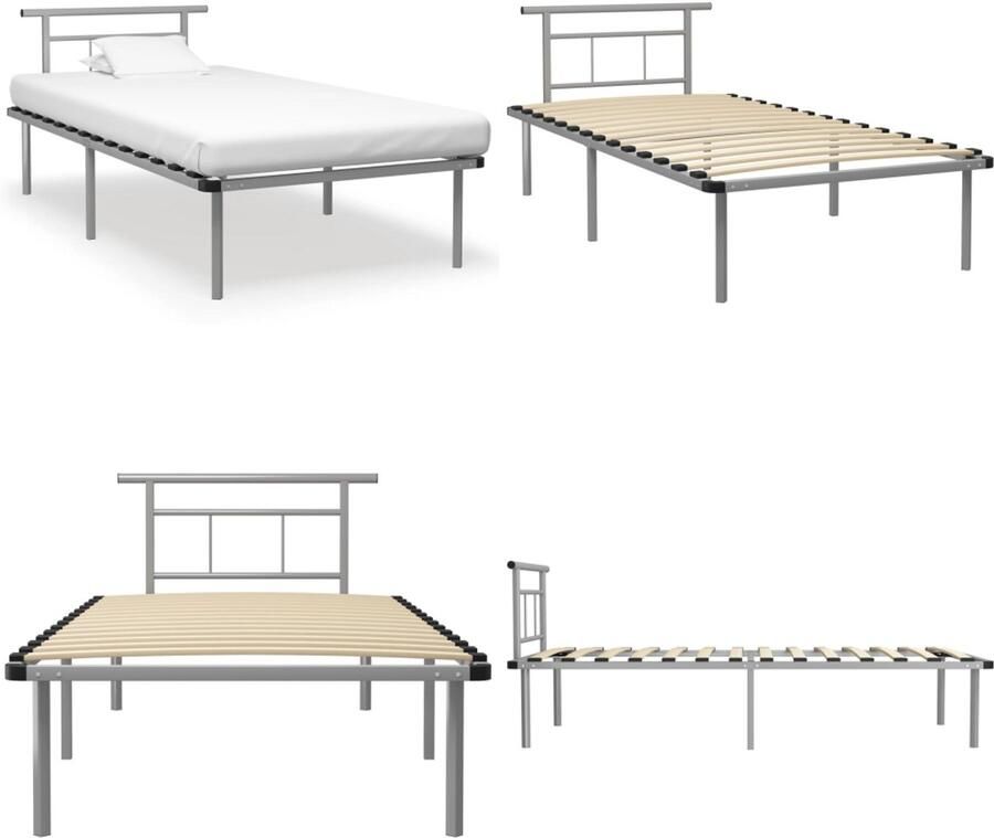 VidaXL Bedframe metaal grijs 100x200 cm Bedframe Bedframes Eenpersoonsbed Eenpersoonsbedden