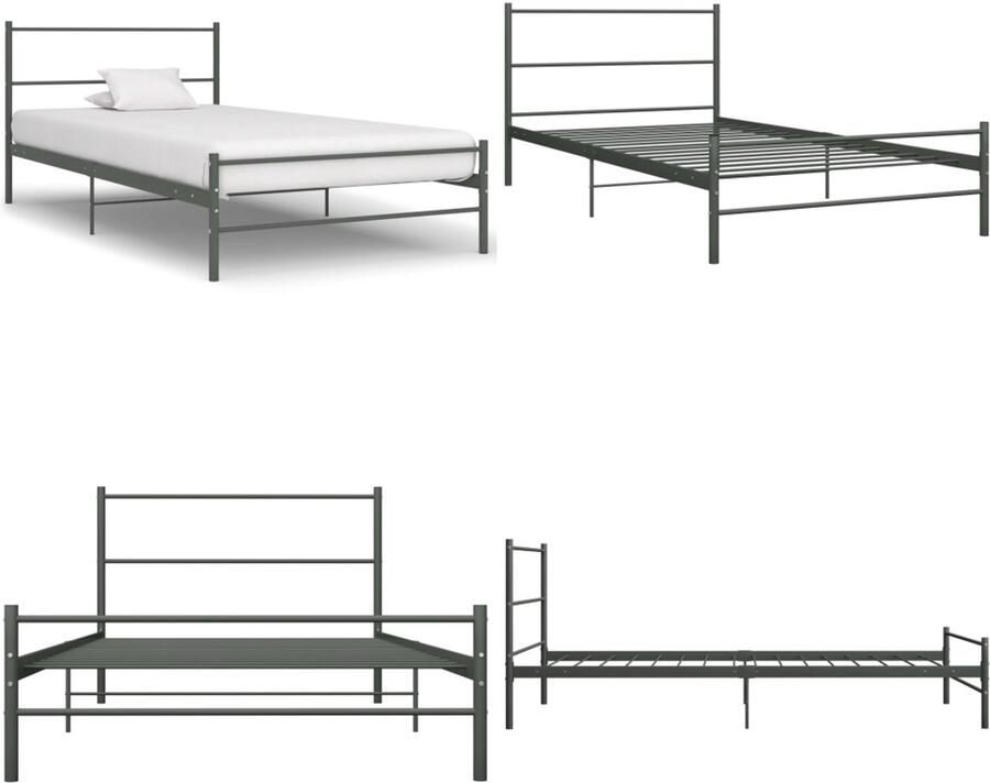 VidaXL Bedframe metaal grijs 100x200 cm Bedframe Bedframes Eenpersoonsbed Eenpersoonsbedden