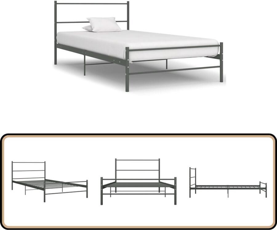 VidaXL Bedframe Metaal Grijs 100x200 cm Metalen Bed Eenpersoonsbed Grijze Bed Slaapkamer Meubels Boxspring