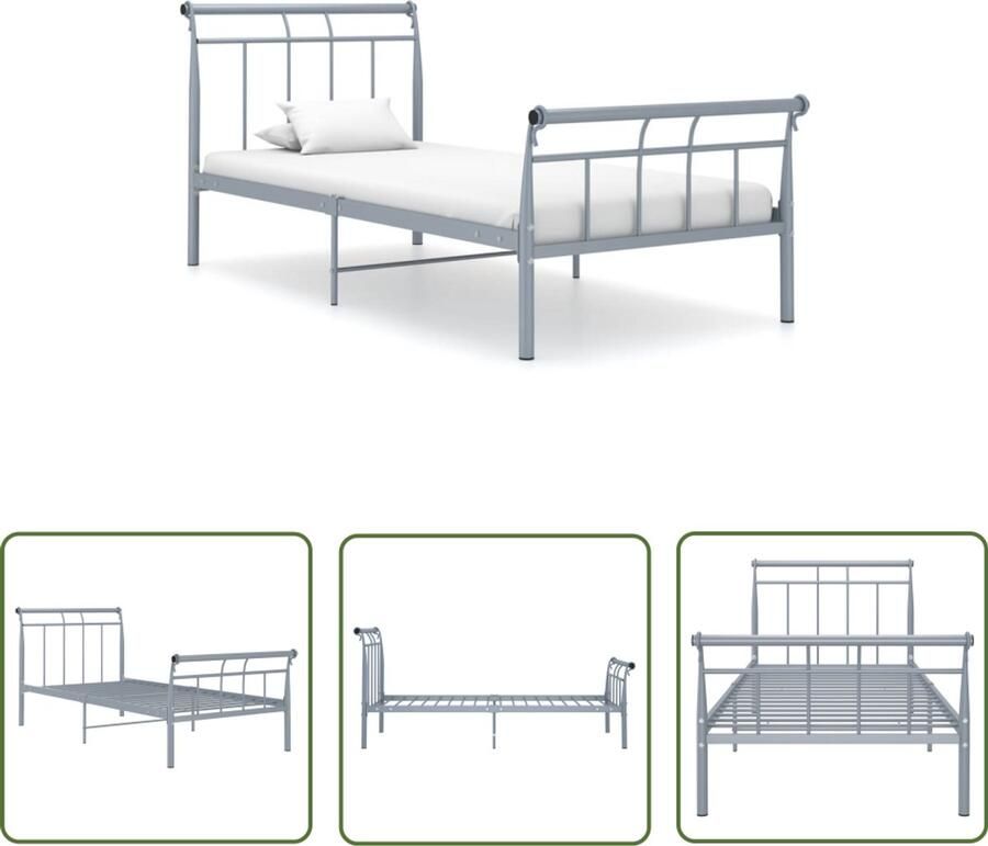 VidaXL Bedframe metaal Grijs 100x200 cm Metalen Bed Frame Grijs Bed Frame Tweepersoons Bed Boxspring Bed Slaapcomfort Stapelbare Bedden Bedsteun