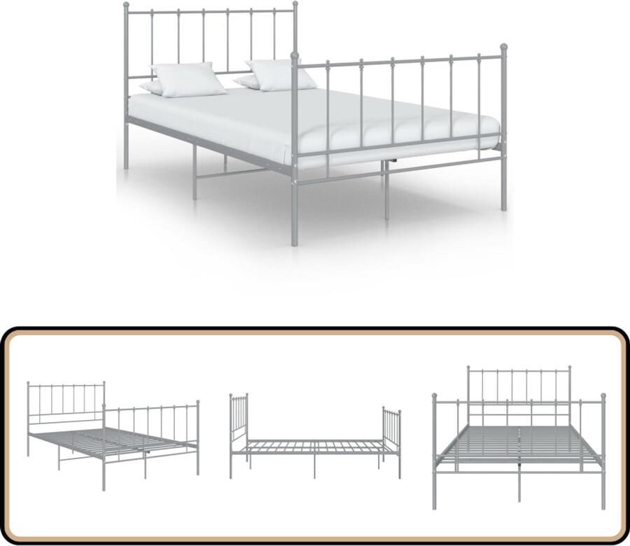 VidaXL Bedframe Metaal Grijs 120x200 cm Metal Frame Metal Bed Grijze Bedframe Tweepersoons Bed Boxspring Frame