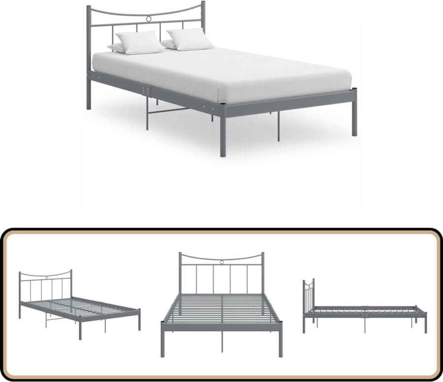 VidaXL Bedframe Metaal Grijs 120x200 cm Metalen Bed Frame Grijs Bed Frame Tweepersoons Bed Boxspring Frame Slaapcomfort