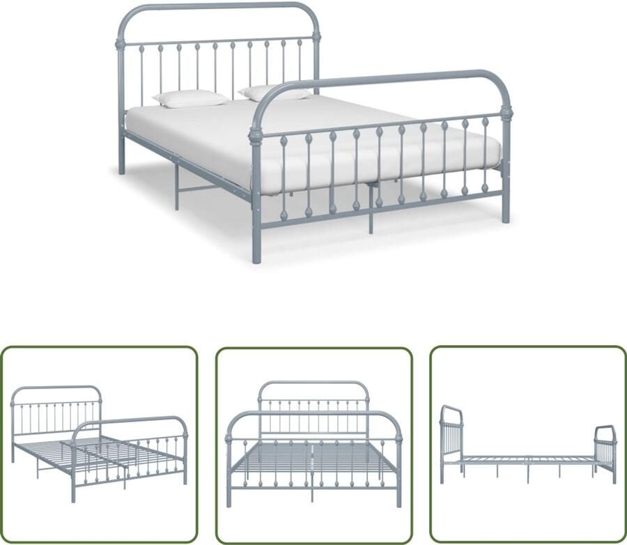 VidaXL Bedframe Metaal Grijs 120x200 cm Metalen Bed Frame Grijs Bed Frame Tweepersoons Bed Frame Boxspring Frame Slaapcomfort Houten Bed Frame Design Bed Frame Modern Bed Frame Minimalistisch Bed Frame King Size Bed Frame