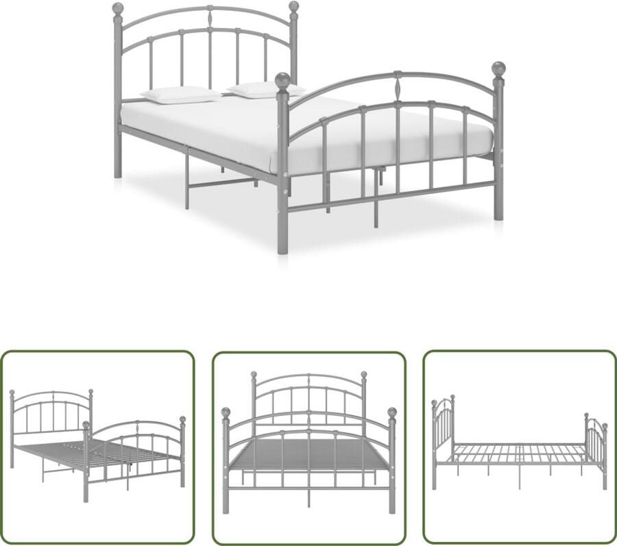 VidaXL Bedframe Metaal Grijs 120x200 cm Metalen Bedframe Tweepersoonsbed Bedframe Grijs Slaapcomfort Stapelbaar Bed Boxspring Bed Hoofdbord Slatted Frame Design Bed Modern Bed Minimalistisch Bed - Foto 2