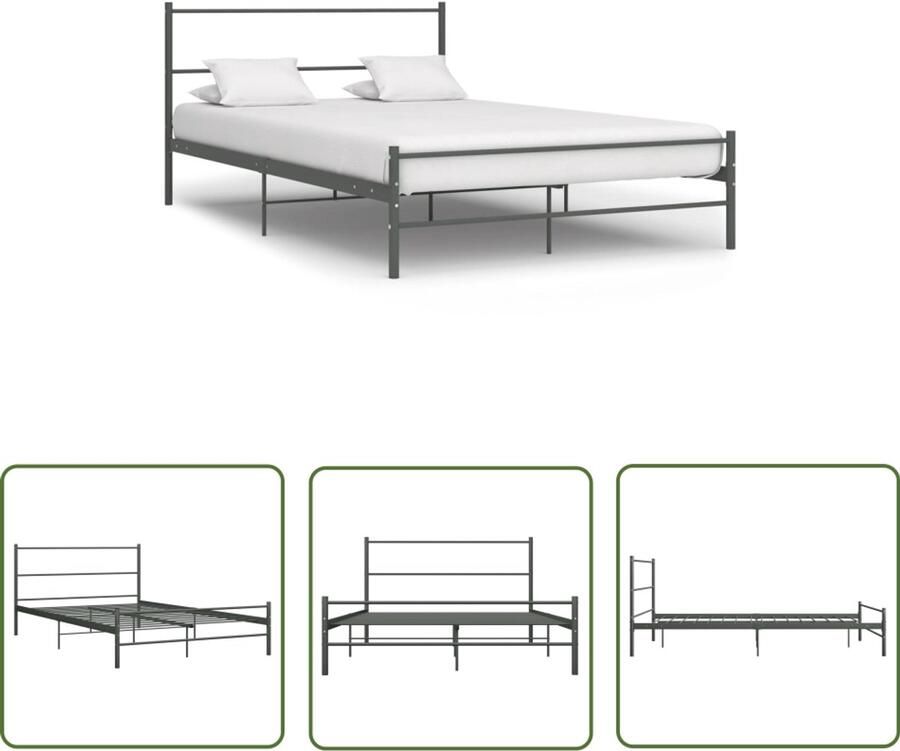 VidaXL Bedframe Metaal Grijs 120x200 cm Tweepersoonsbed Metalen Bed Grijze Bed Frame Boxspring Bed Slaapkamer Meubels Slaapcomfort Modern Bed Minimalistisch Bed