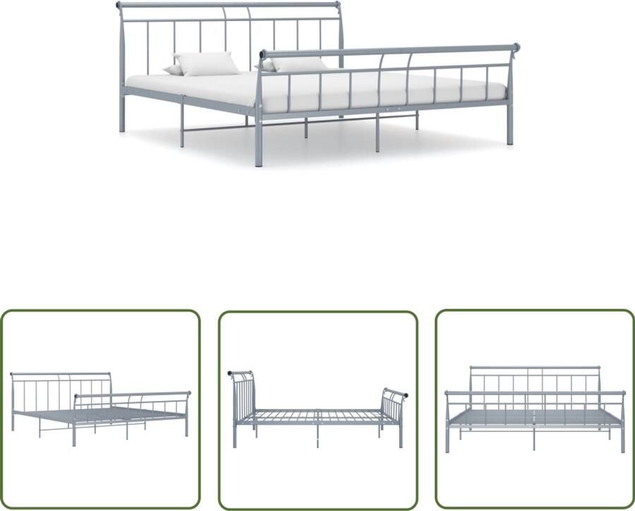 VidaXL Bedframe Metaal 180x200 cm Grijs Metalen Bed Frame Grijs Bed Tweepersoons Bed Boxspring Bed Slaapcomfort - Foto 2