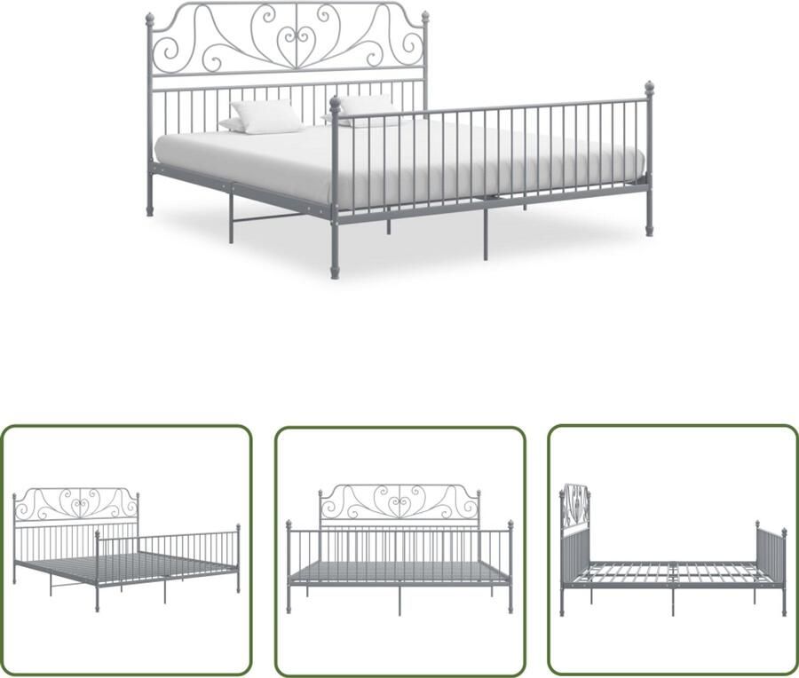 VidaXL Bedframe Metaal Grijs 180x200 cm Metalen Bed Frame Grijs Bed Frame Tweepersoons Bed Boxspring Bed Hoofdbord Slatted Frame Slaapcomfort Design Bed Moderne Slaapkamer Budget Friendly Bed - Foto 2