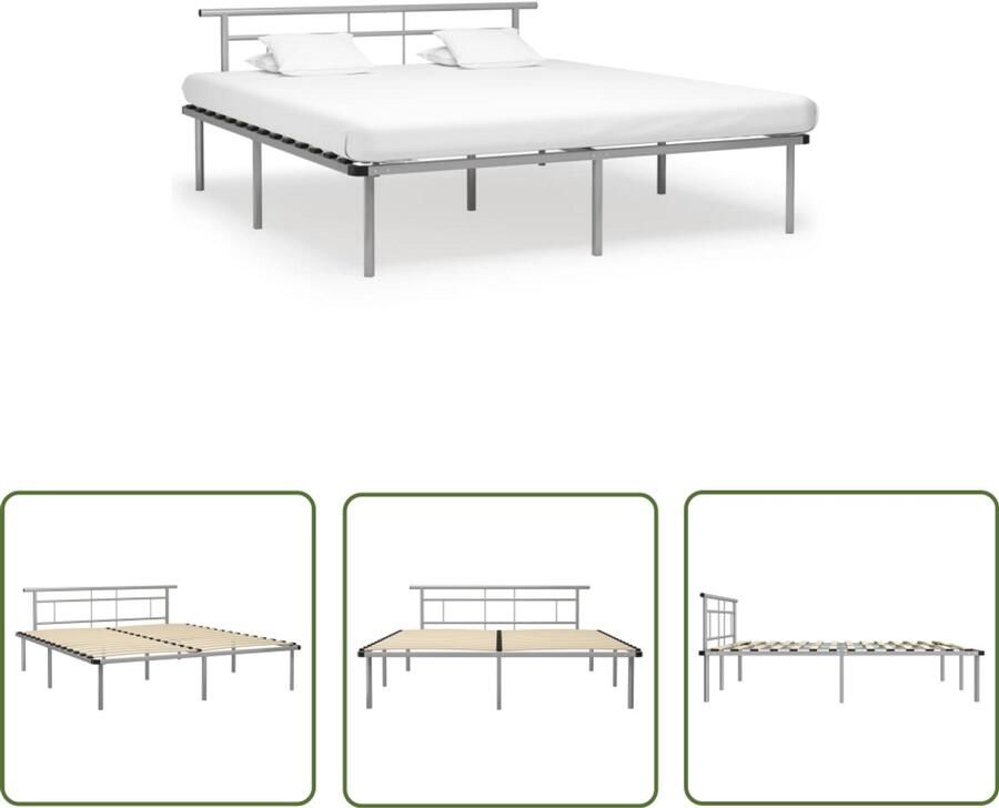 VidaXL Bedframe Metaal Grijs 200x200 cm Metalen Bedframe Tweepersoonsbed Grijze Bed Slaapkamer Meubels Boxspring Bed Hoofdbord Bedstede Design Bed Modern Bed