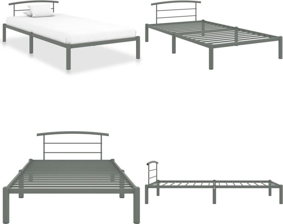 VidaXL Bedframe metaal grijs 90x200 cm Bedframe Bedframes Eenpersoonsbed Eenpersoonsbedden