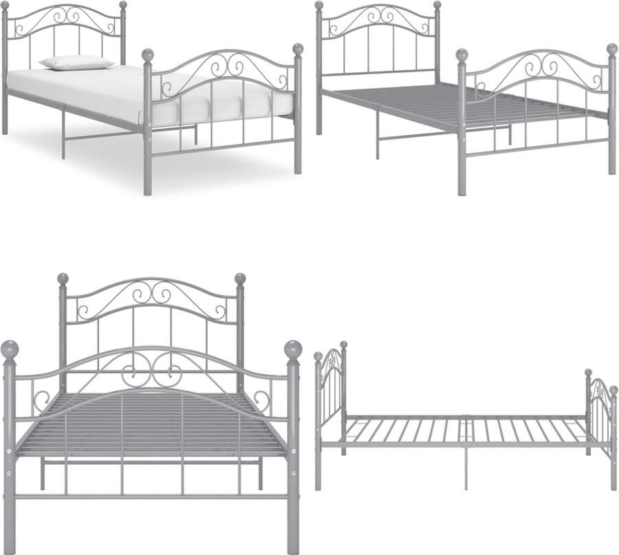 VidaXL Bedframe metaal grijs 90x200 cm Bedframe Bedframes Eenpersoonsbed Eenpersoonsbedden