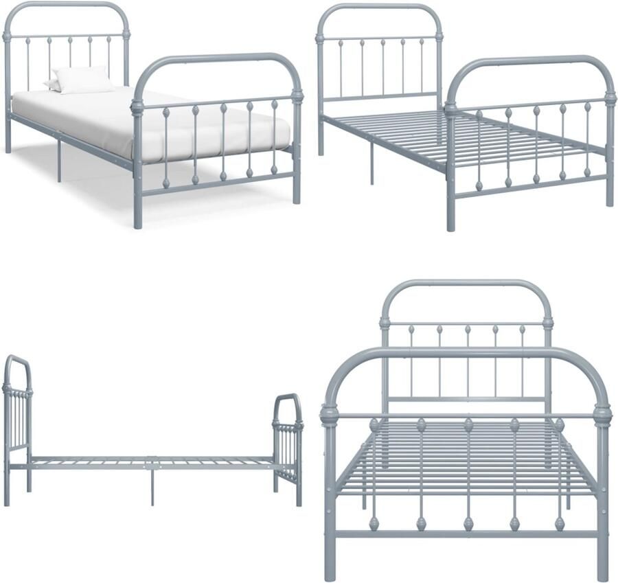 VidaXL Bedframe metaal grijs 90x200 cm Bedframe Bedframes Eenpersoonsbed Eenpersoonsbedden