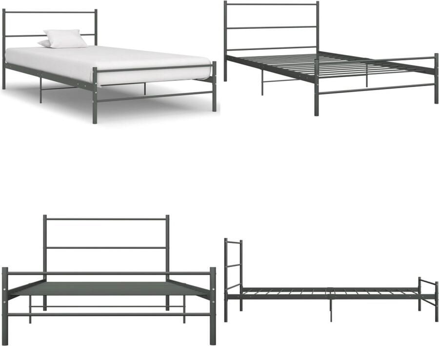 VidaXL Bedframe metaal grijs 90x200 cm Bedframe Bedframes Eenpersoonsbed Eenpersoonsbedden
