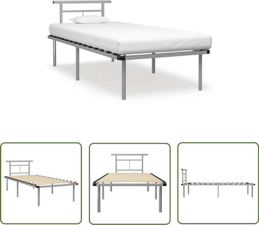VidaXL Bedframe Metaal Grijs 90x200 cm Metalen Bedframe Grijs Bedframe Enkelpersoonsbed Tweepersoonsbed Boxspring Frame - Foto 2