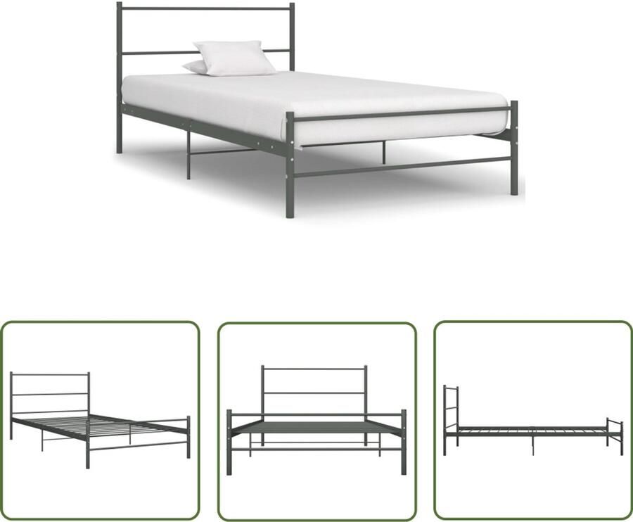 VidaXL Bedframe Metaal Grijs 90x200 cm Metalen Bed Frame Grijs Bed Frame Enkel Bed Tweepersoonsbed Slaapcomfort Design Bed Modern Bed Minimalistisch Bed Luxe Bed Kamerinrichting Slaapkamer Decoreren
