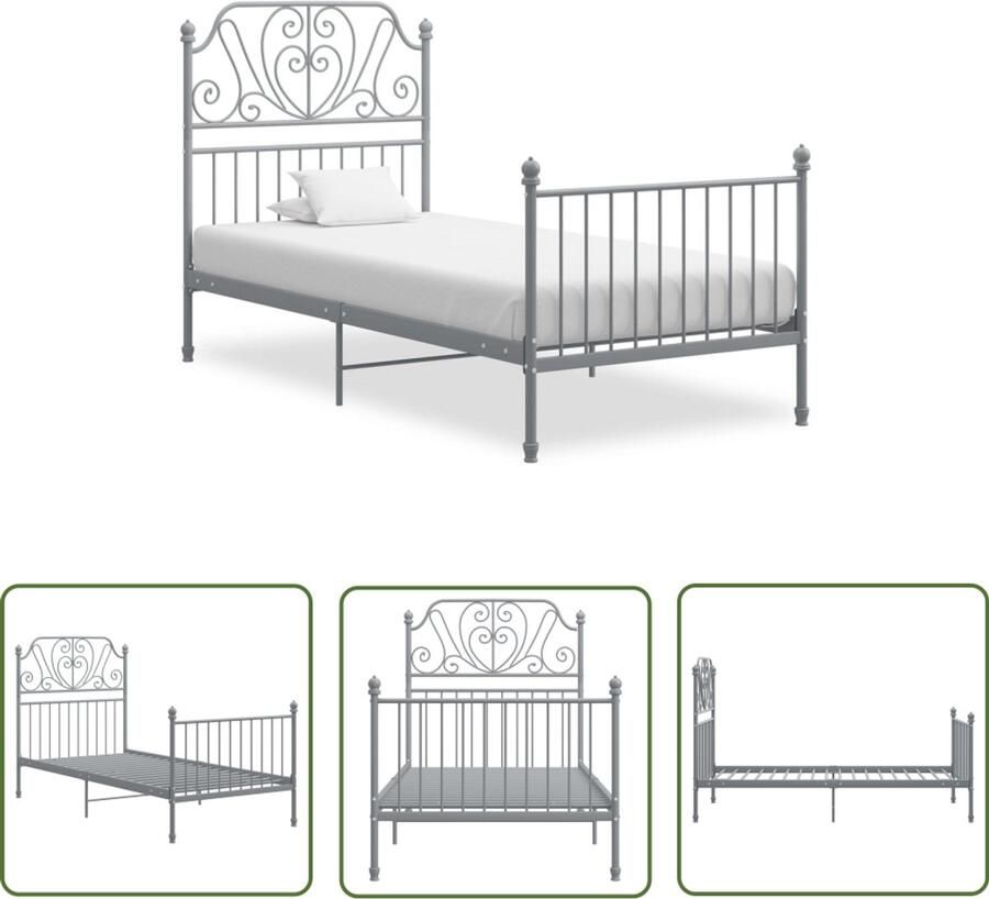 VidaXL Bedframe Metaal Grijs 90x200 cm Metalen Bed Frame Grijs Bed Tweepersoons Bed Stapelbare Bedden Boxspring Bed Hoofdbord Slatted Bed Base Slaapcomfort Design Bed Modern Bed Minimalistisch Bed Budget Friendly Bed