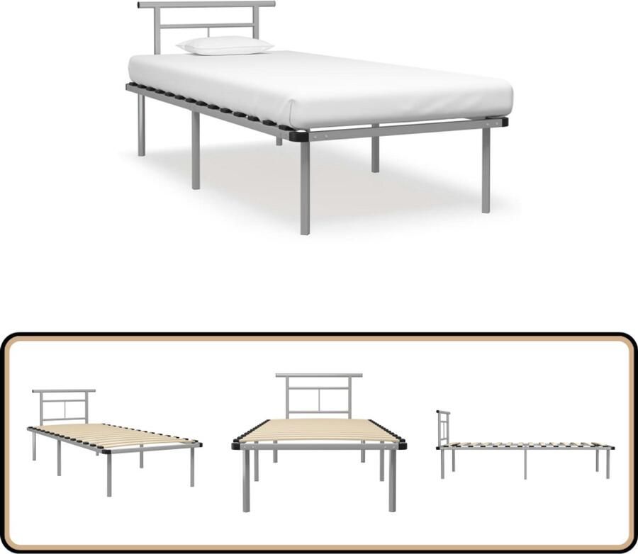 VidaXL Bedframe Metaal Grijs 90x200 cm Metalen Bedframe Grijs Bedframe Enkelpersoonsbed Tweepersoonsbed Boxspring Frame